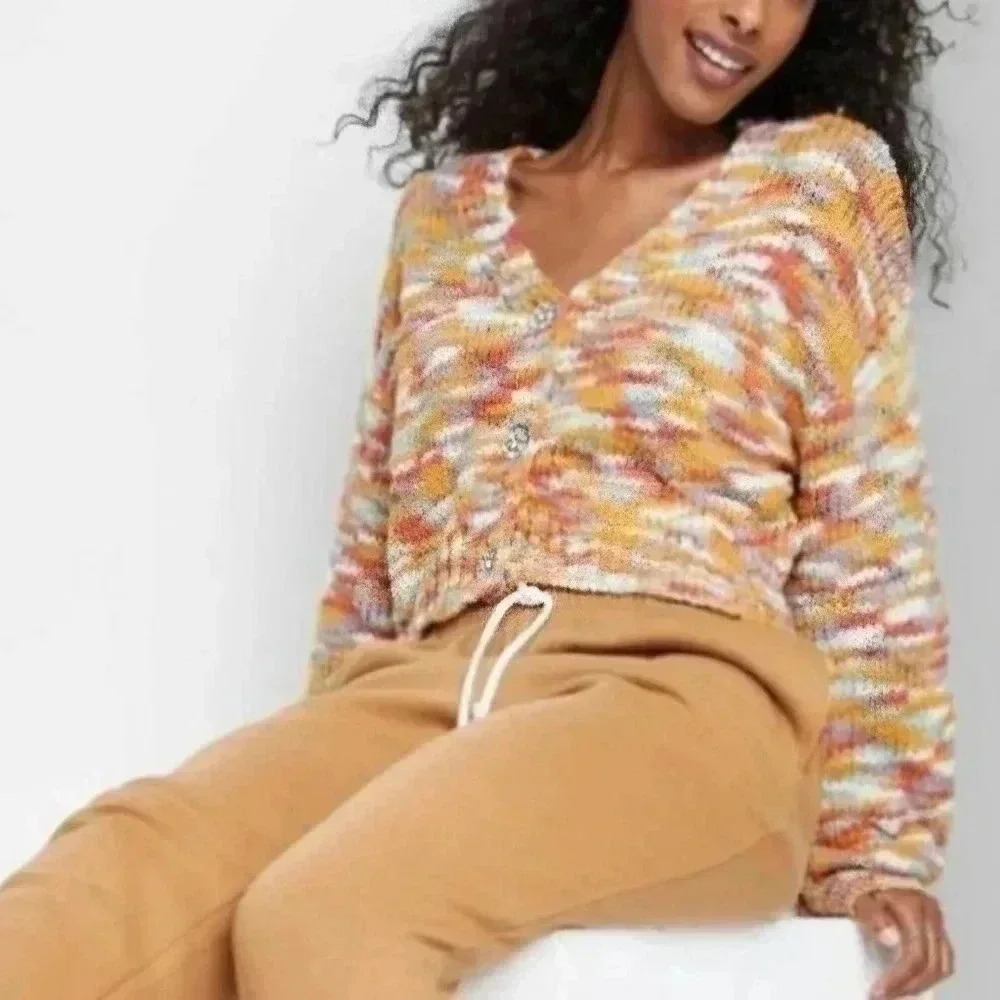 Wild Fable Target Rhinestone Cropped Chunky Knit Boho Tween Sweater Cardi Small